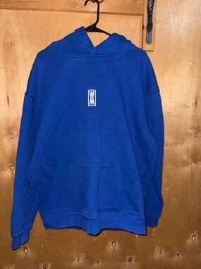 Blue Men's Pullover Hoodie with Center Chest Emblem